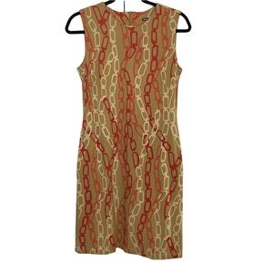 J. McLaughlin Tan Chain Link Patterned Sheath Dress Sz S